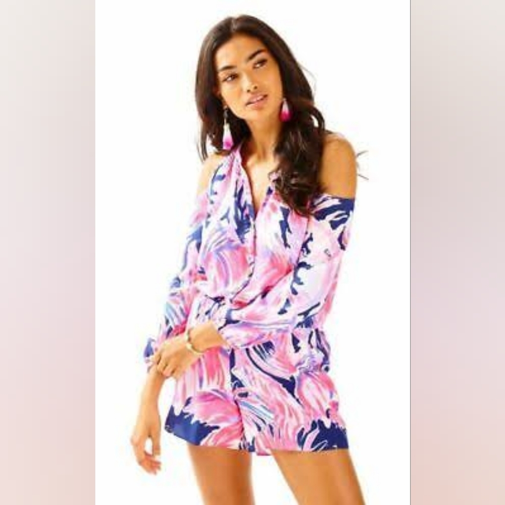 Lilly Pulitzer Elsa Sunny Shoulder Silk Romper Sz. S